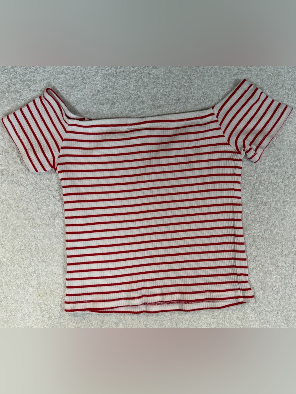 H&M Divided Striped Ribbed Off-Shoulder Crop Top Boatneck Bodycon Y2K Festival - Picture 3 of 7